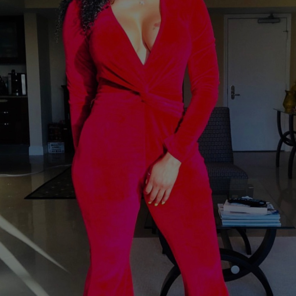 Deep plunge, wide leg jumpsuit